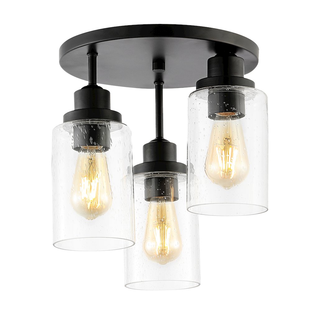 Jonah Bohemian Farmhouse Iron/Seeded Glass Led Semi Flush Mount. Picture 7