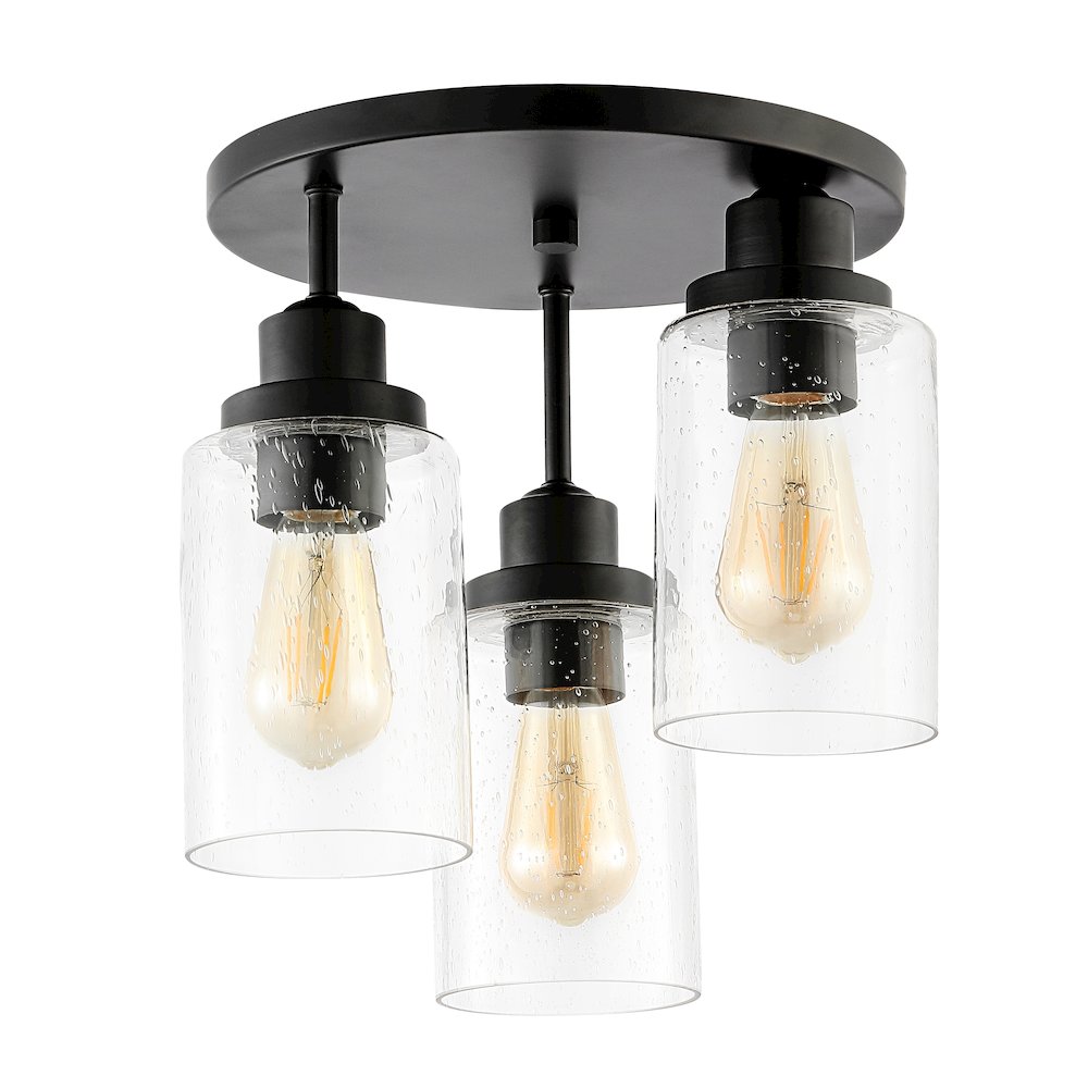 Jonah Bohemian Farmhouse Iron/Seeded Glass Led Semi Flush Mount. Picture 1