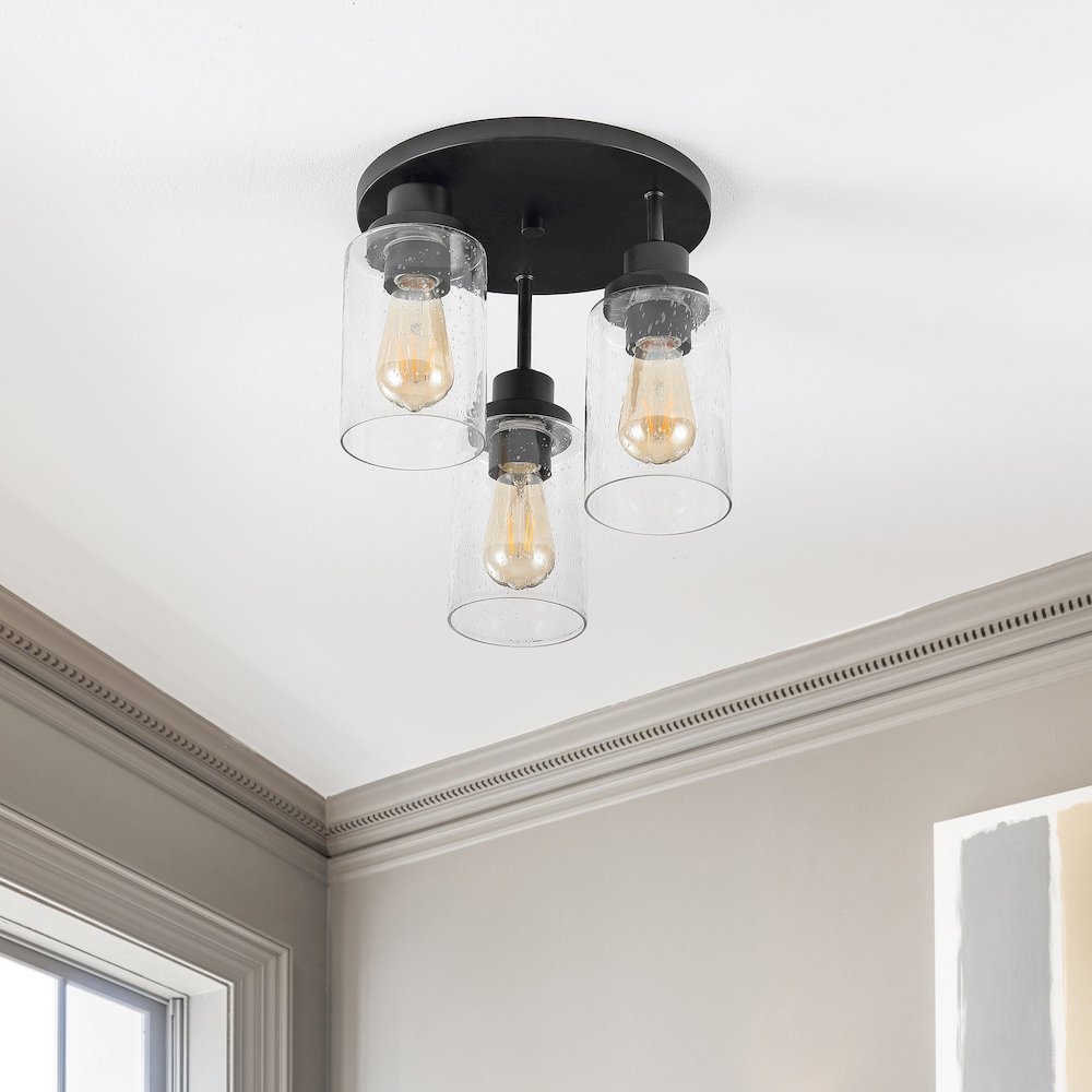 Jonah Bohemian Farmhouse Iron/Seeded Glass Led Semi Flush Mount. Picture 5