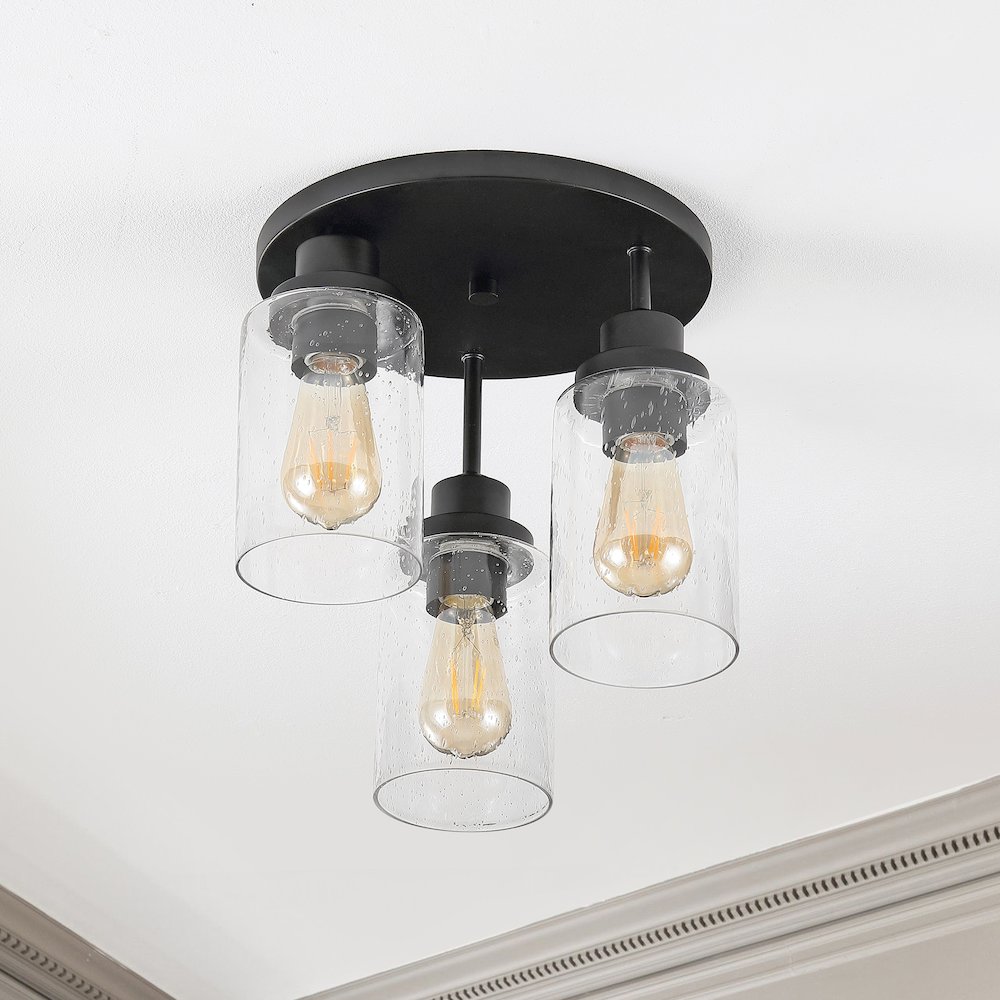 Jonah Bohemian Farmhouse Iron/Seeded Glass Led Semi Flush Mount. Picture 6
