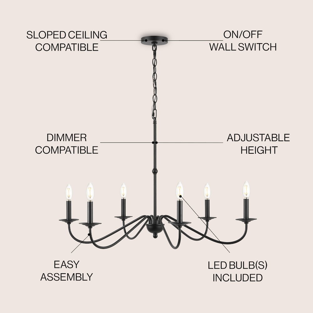Wicklow 6-Light Bohemian Farmhouse Iron Led Chandelier. Picture 5