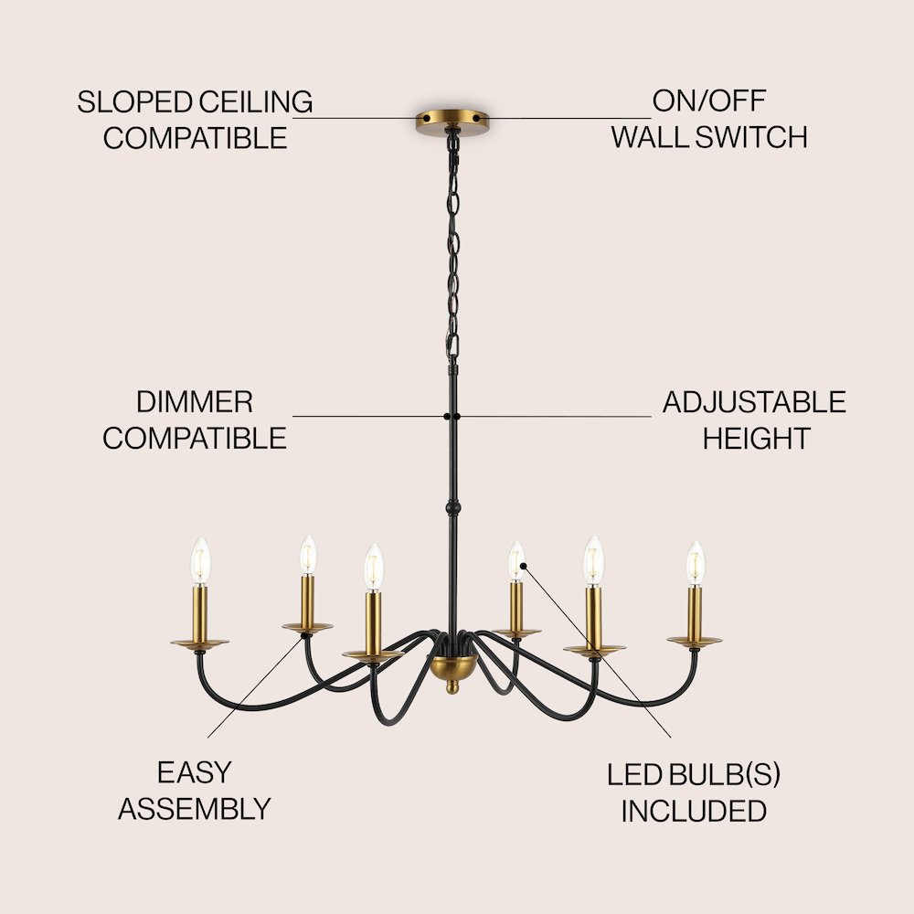 Wicklow 6-Light Bohemian Farmhouse Iron Led Chandelier. Picture 5