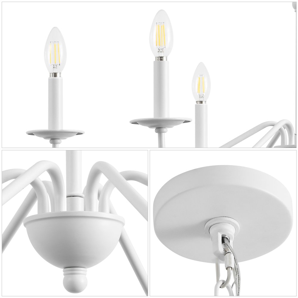 Wicklow 34.75" 6-Light Bohemian Farmhouse Iron LED Chandelier, White. Picture 4