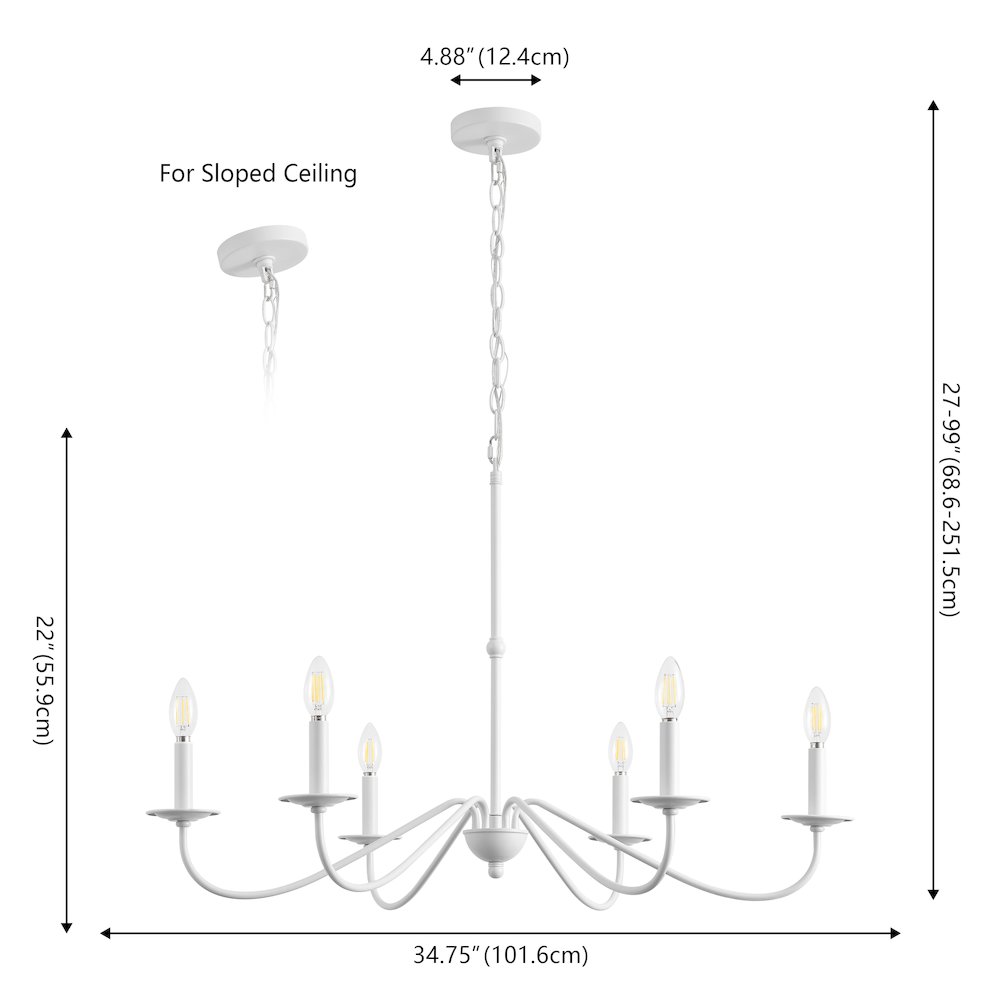 Wicklow 34.75" 6-Light Bohemian Farmhouse Iron LED Chandelier, White. Picture 6