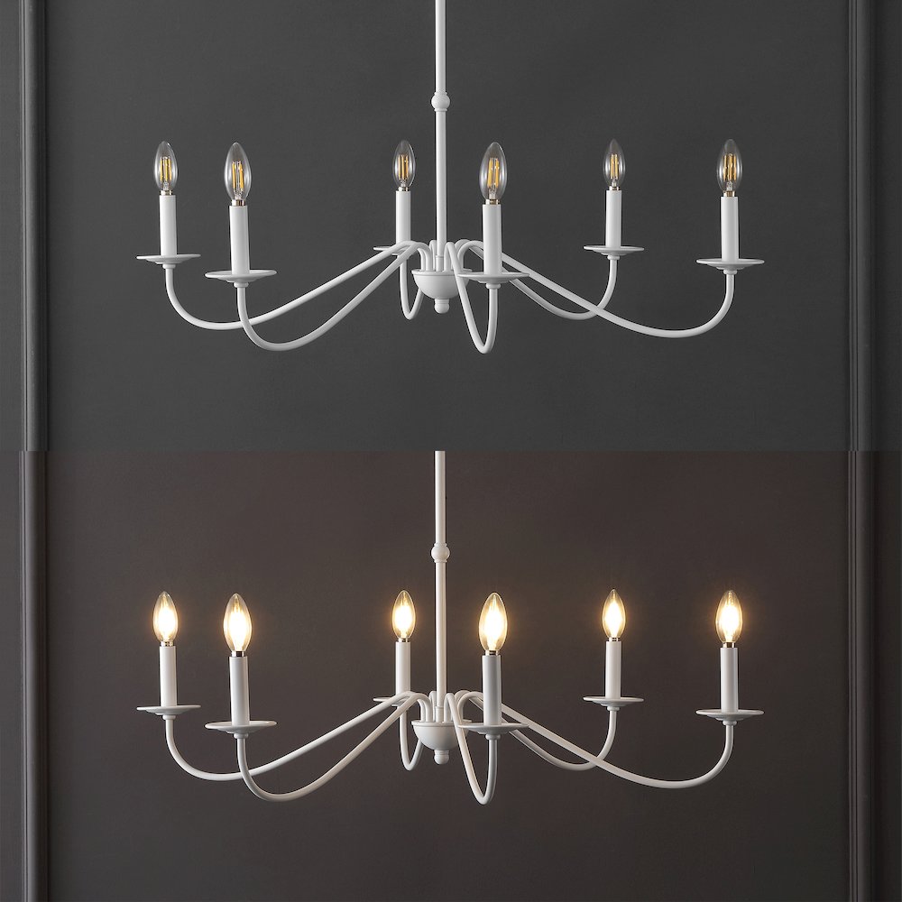 Wicklow 34.75" 6-Light Bohemian Farmhouse Iron LED Chandelier, White. Picture 5