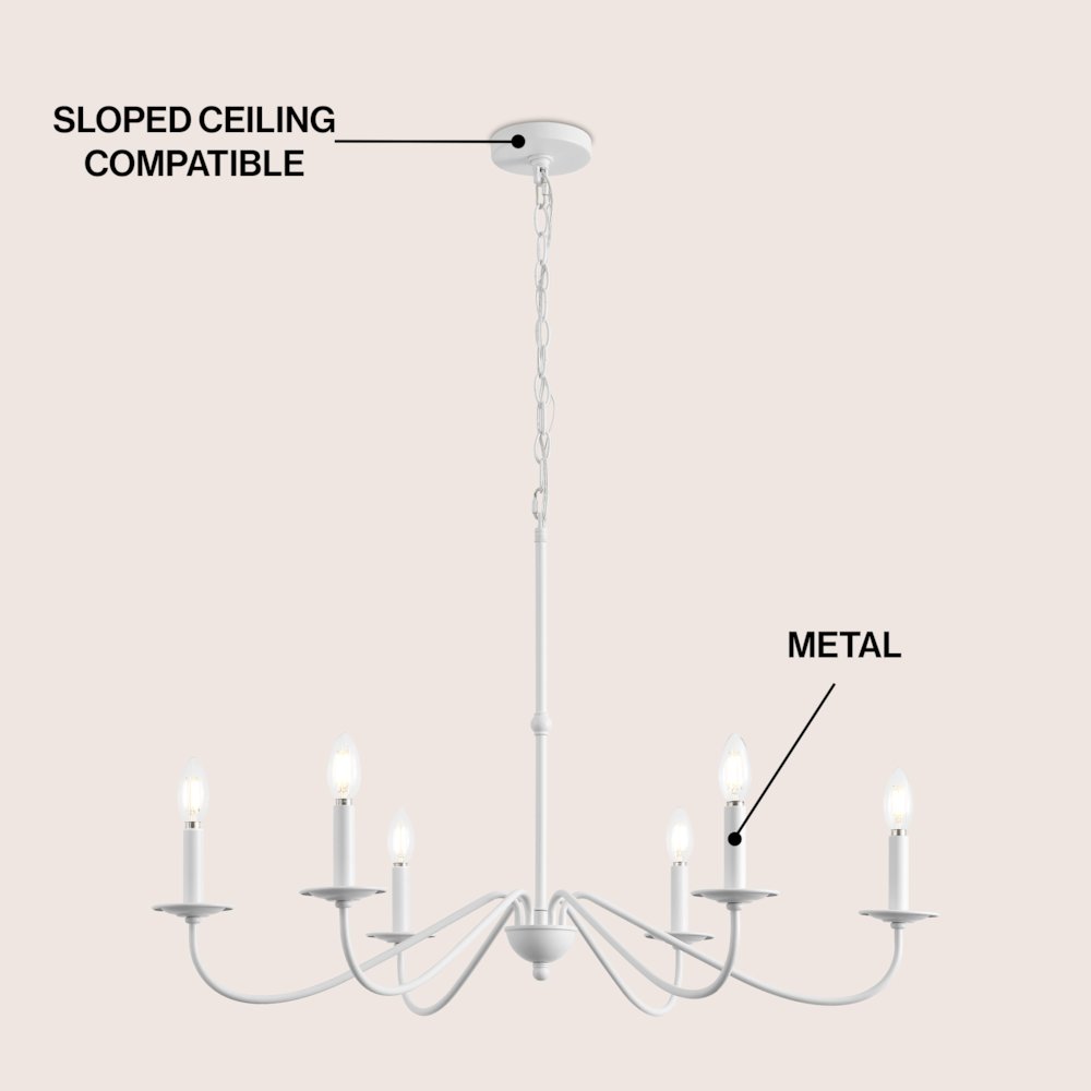 Wicklow 34.75" 6-Light Bohemian Farmhouse Iron LED Chandelier, White. Picture 3