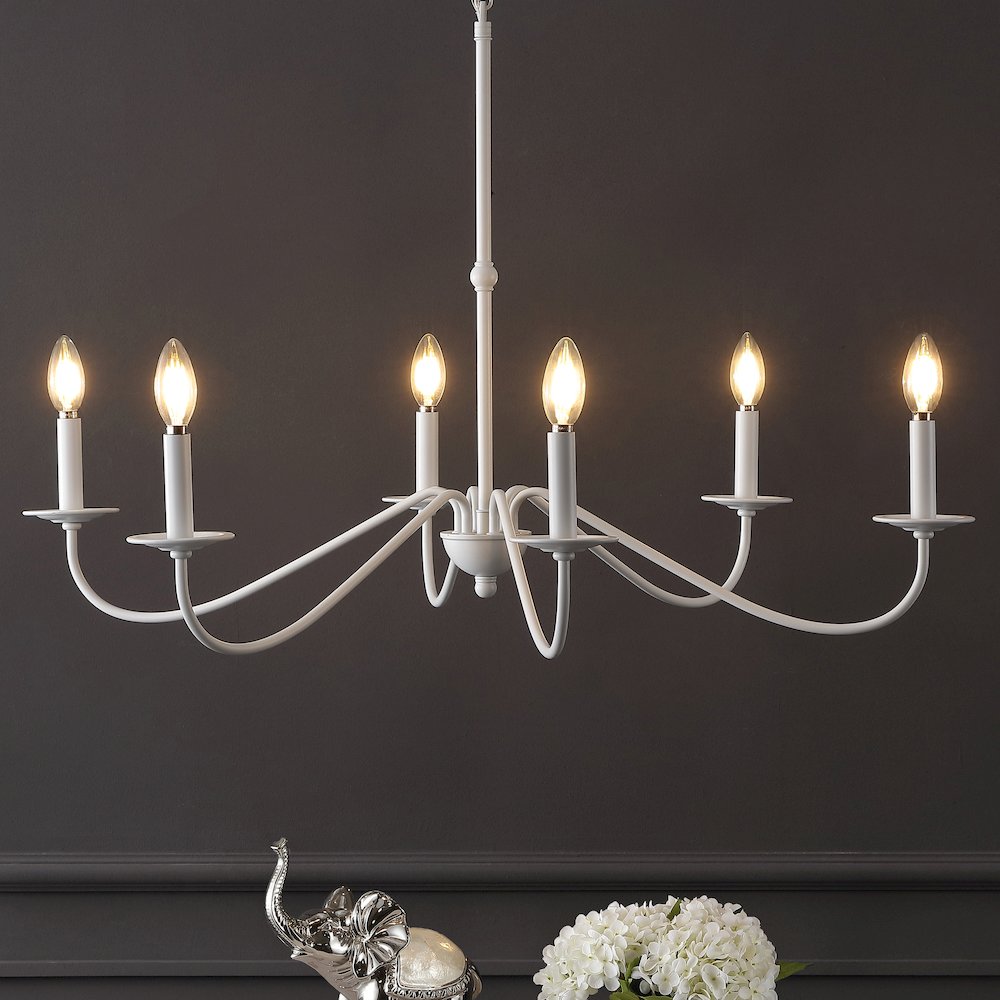 Wicklow 34.75" 6-Light Bohemian Farmhouse Iron LED Chandelier, White. Picture 7