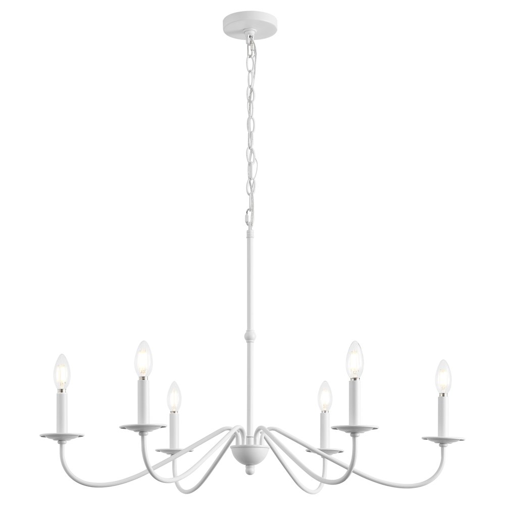 Wicklow 34.75" 6-Light Bohemian Farmhouse Iron LED Chandelier, White. Picture 1