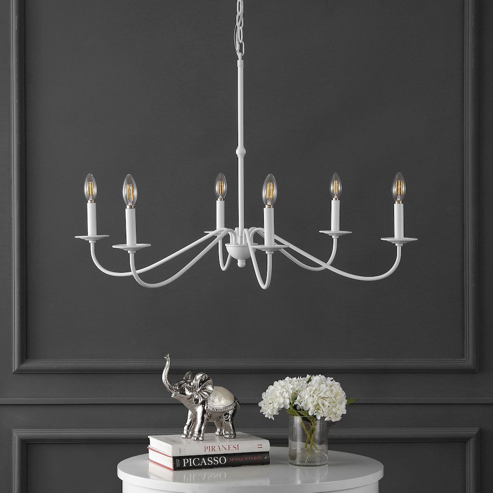 Wicklow 34.75" 6-Light Bohemian Farmhouse Iron LED Chandelier, White. Picture 2