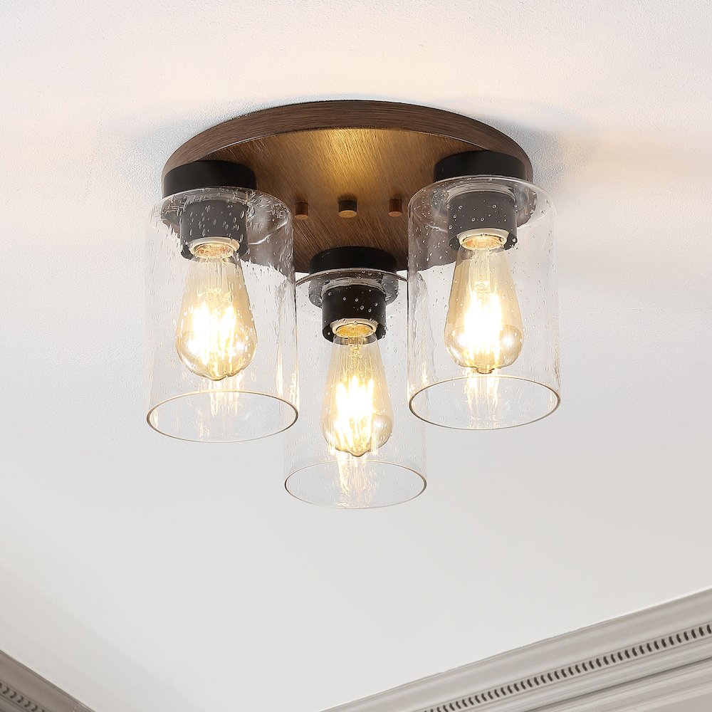Nola Bohemian Farmhouse Iron/Seeded Glass Led Semi Flush Mount. Picture 8