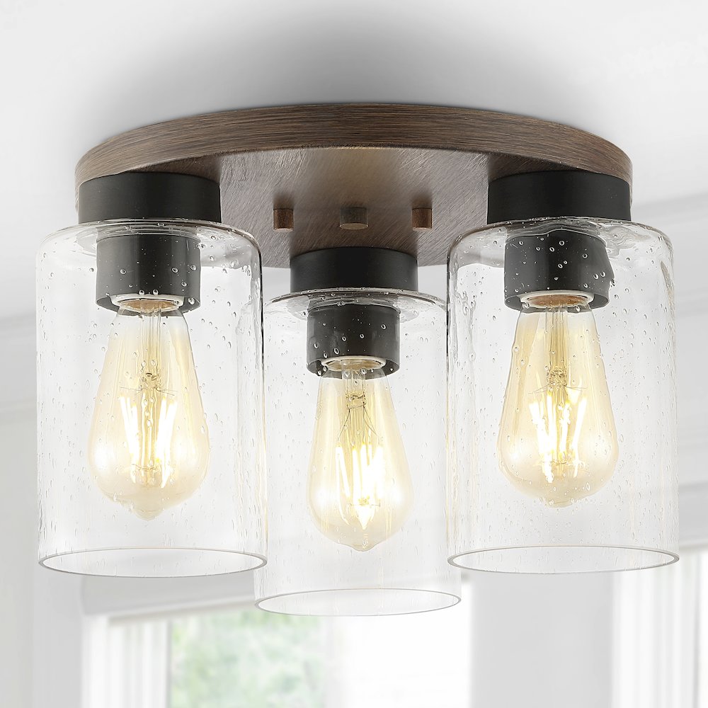 Nola Bohemian Farmhouse Iron/Seeded Glass Led Semi Flush Mount. Picture 9