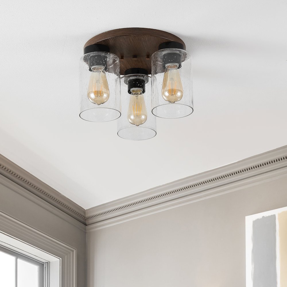 Nola Bohemian Farmhouse Iron/Seeded Glass Led Semi Flush Mount. Picture 5
