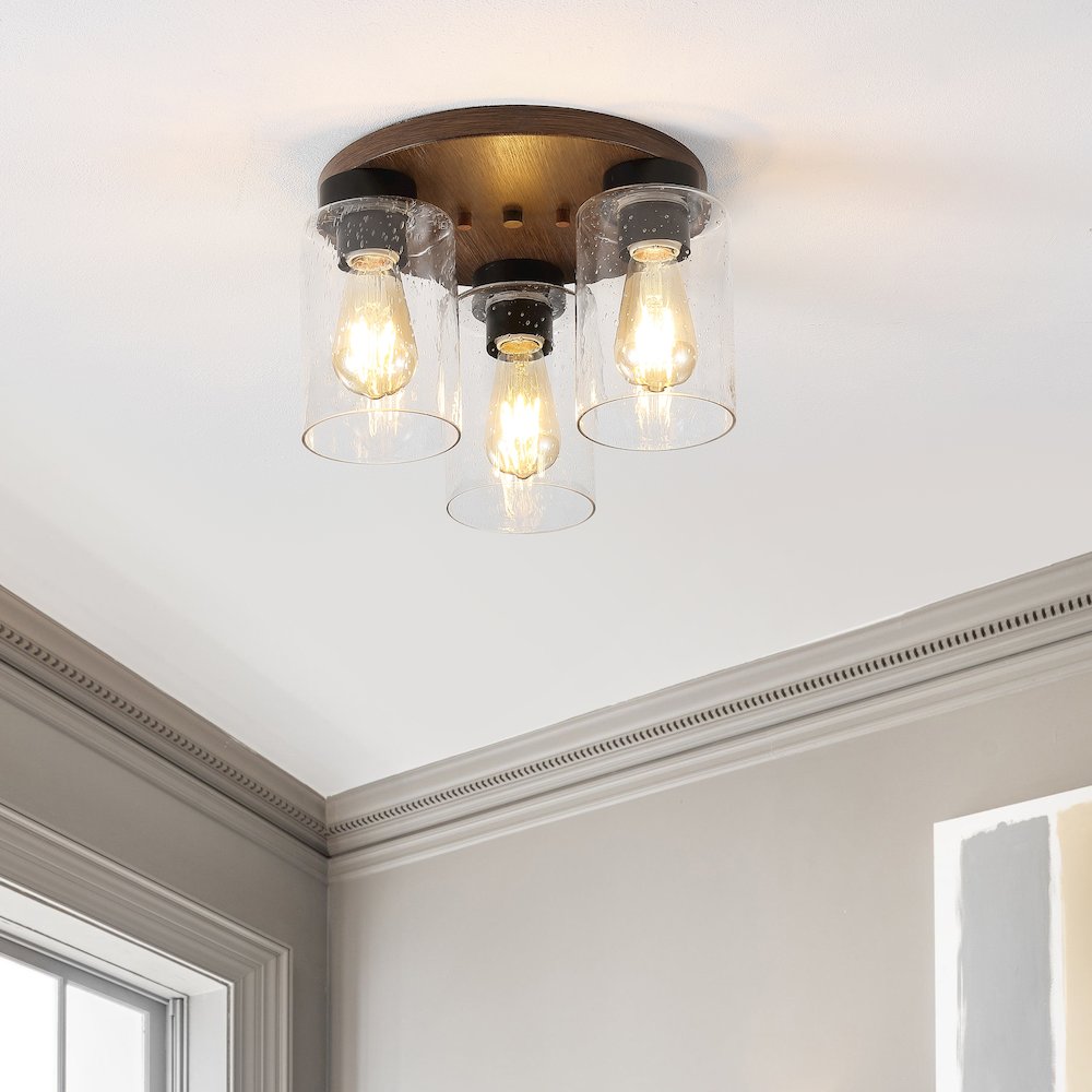Nola Bohemian Farmhouse Iron/Seeded Glass Led Semi Flush Mount. Picture 4