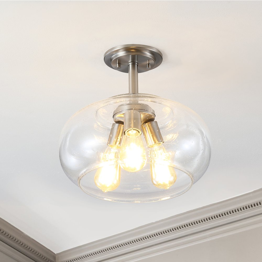 Lina Modern Industrial Iron/Seeded Glass Led Semi Flush Mount. Picture 6