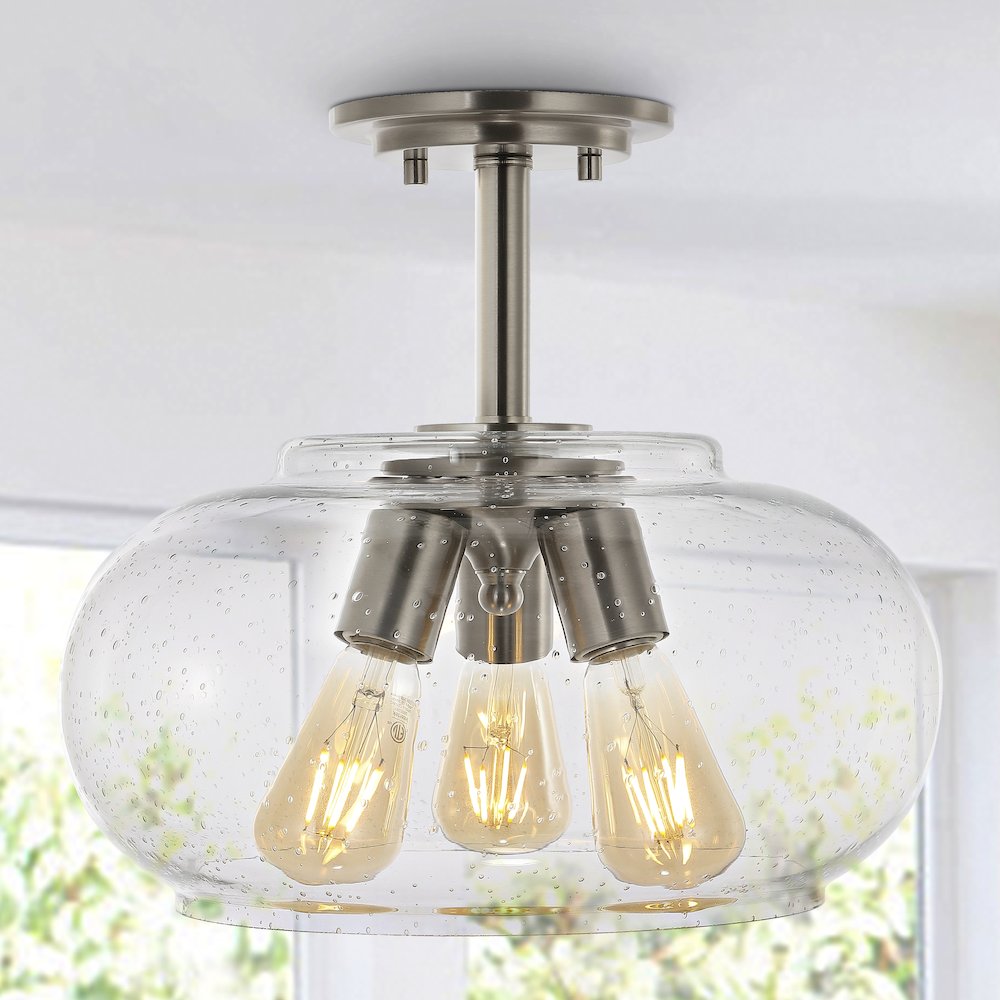 Lina Modern Industrial Iron/Seeded Glass Led Semi Flush Mount. Picture 7