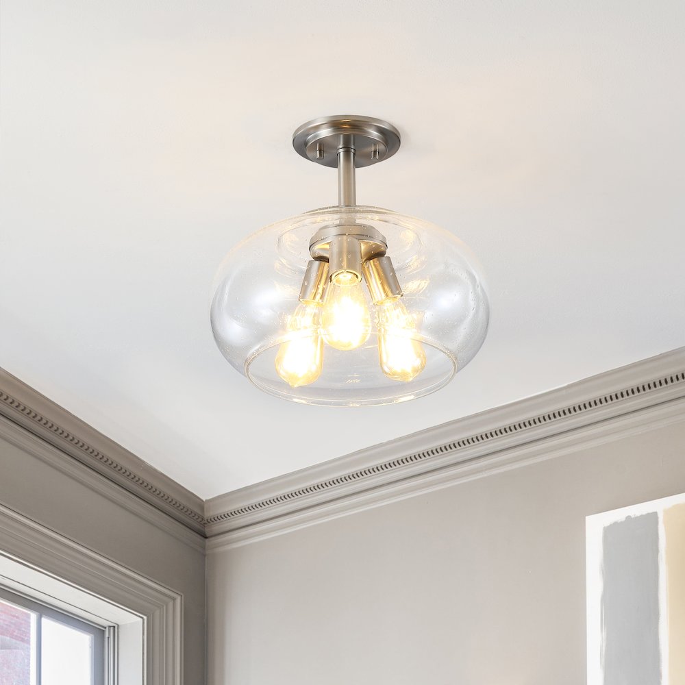 Lina Modern Industrial Iron/Seeded Glass Led Semi Flush Mount. Picture 4