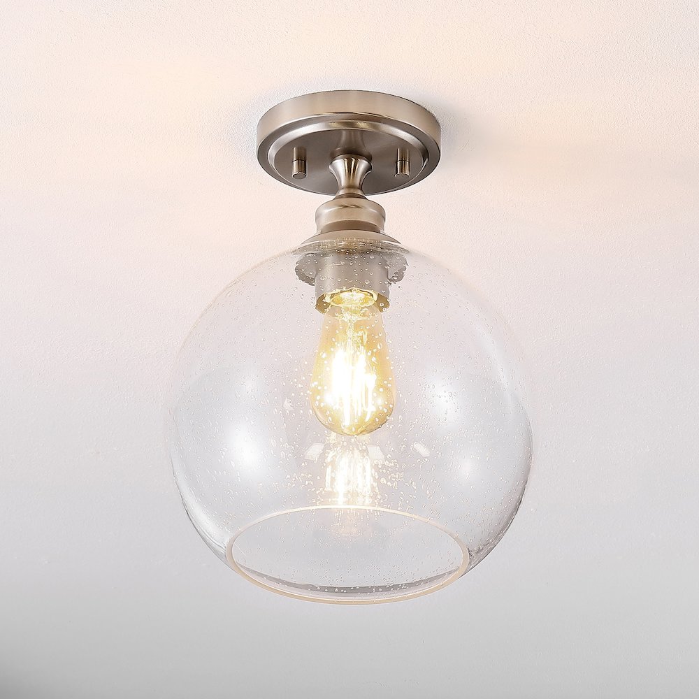 Marla Bohemian Farmhouse Iron/Seeded Glass Led Semi Flush Mount. Picture 8