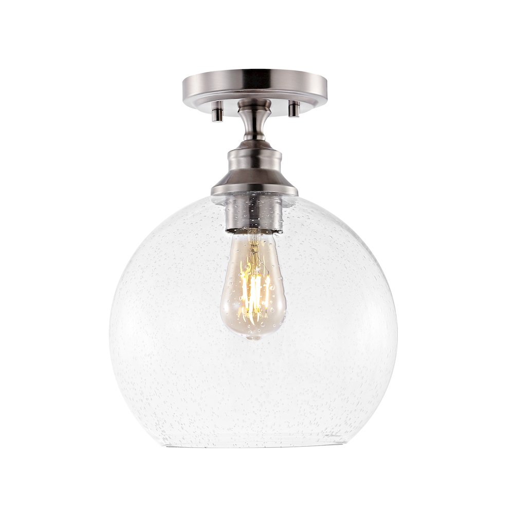 Marla Bohemian Farmhouse Iron/Seeded Glass Led Semi Flush Mount. Picture 7