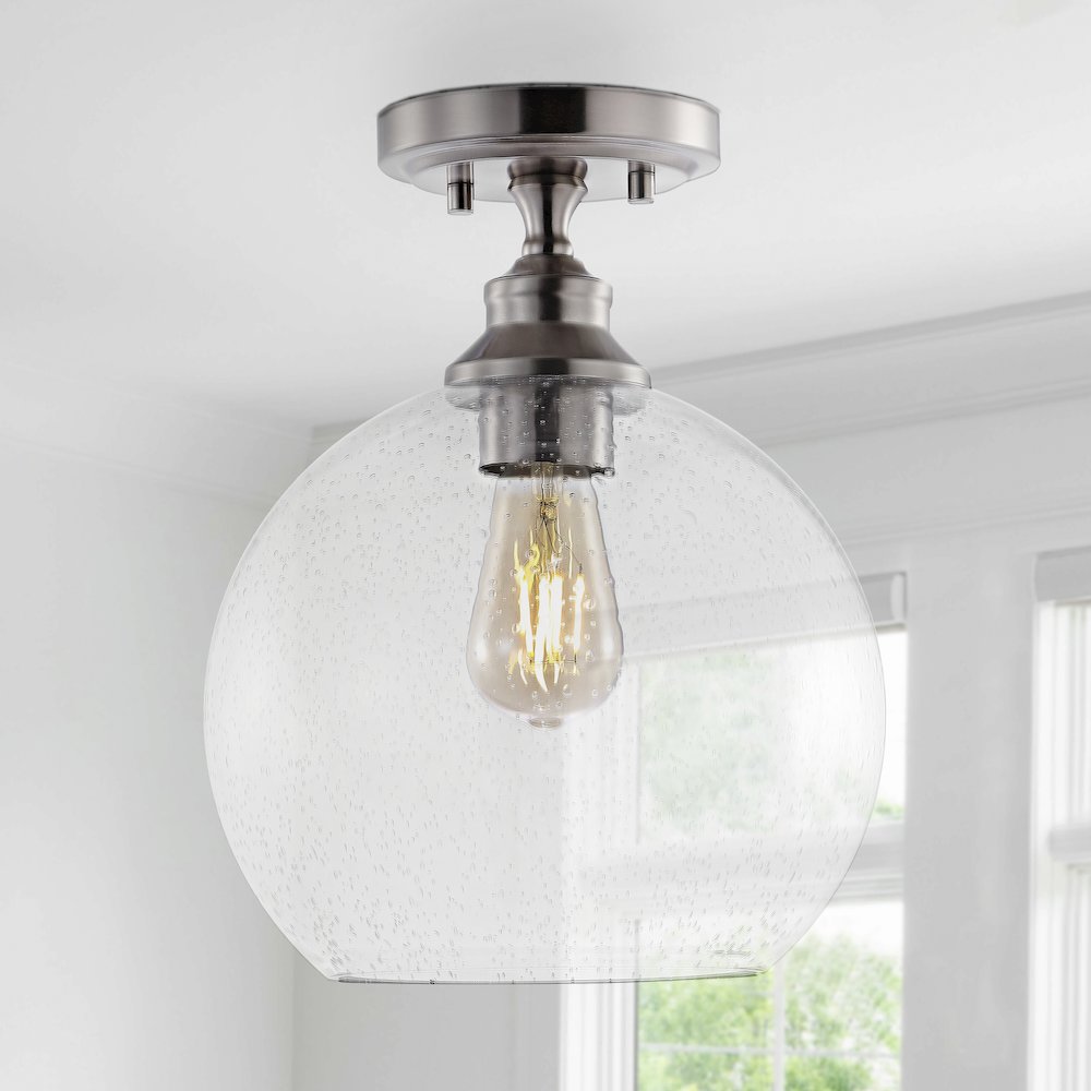 Marla Bohemian Farmhouse Iron/Seeded Glass Led Semi Flush Mount. Picture 9