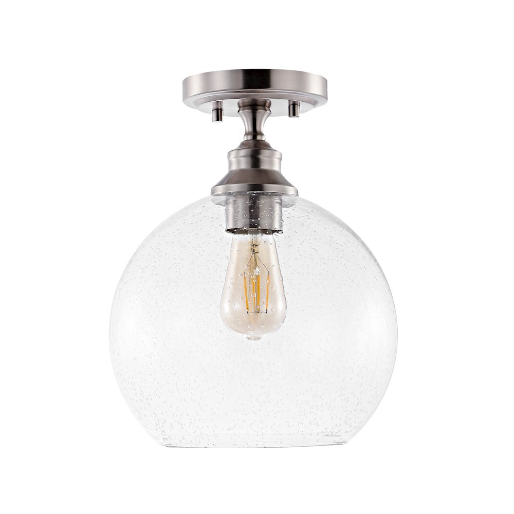 Marla Bohemian Farmhouse Iron/Seeded Glass Led Semi Flush Mount. Picture 1
