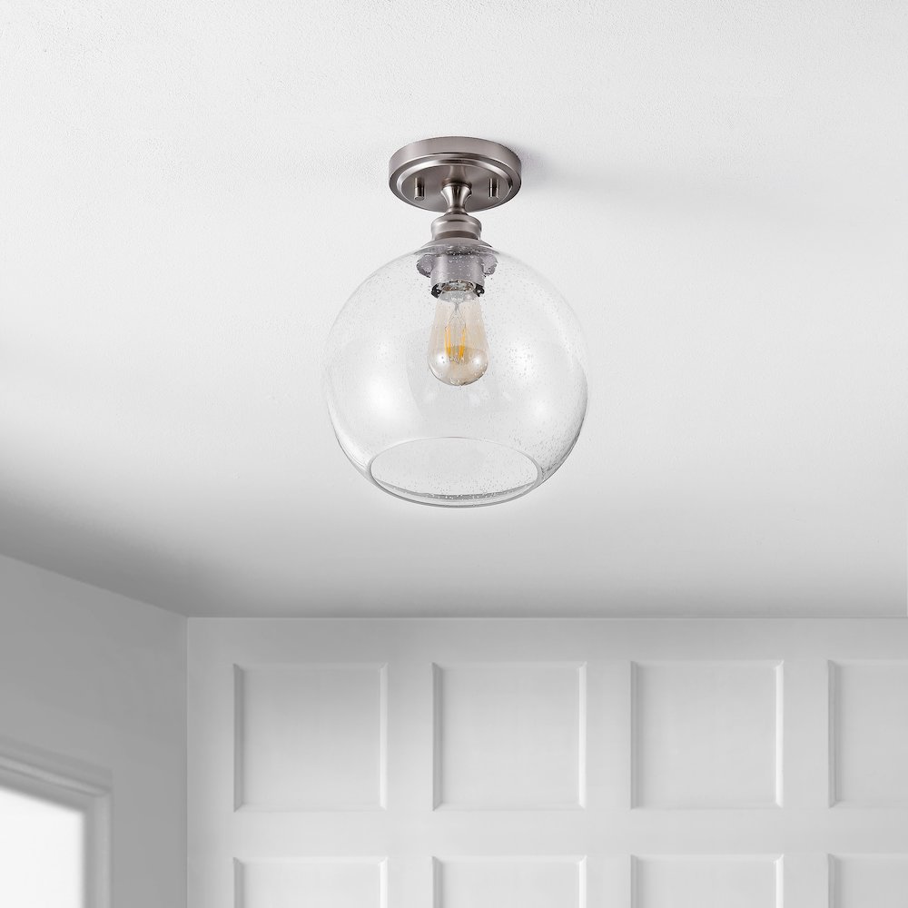 Marla Bohemian Farmhouse Iron/Seeded Glass Led Semi Flush Mount. Picture 5