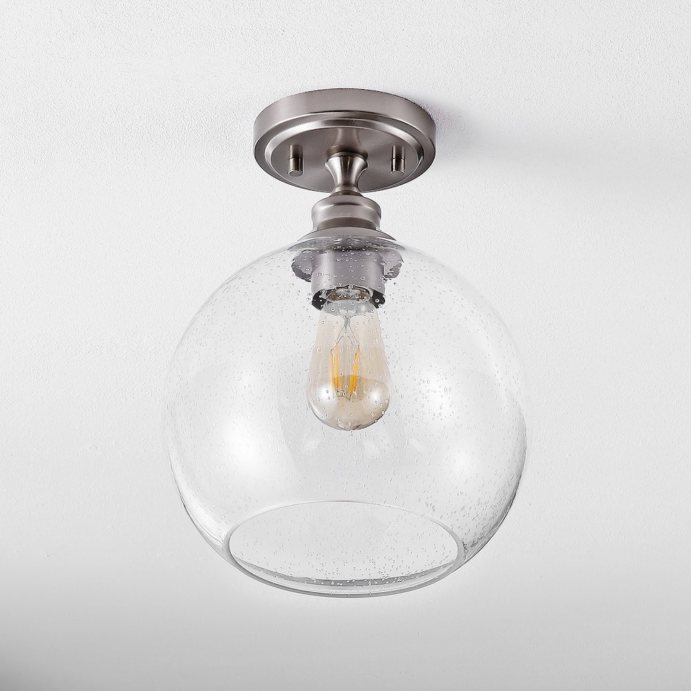 Marla Bohemian Farmhouse Iron/Seeded Glass Led Semi Flush Mount. Picture 6
