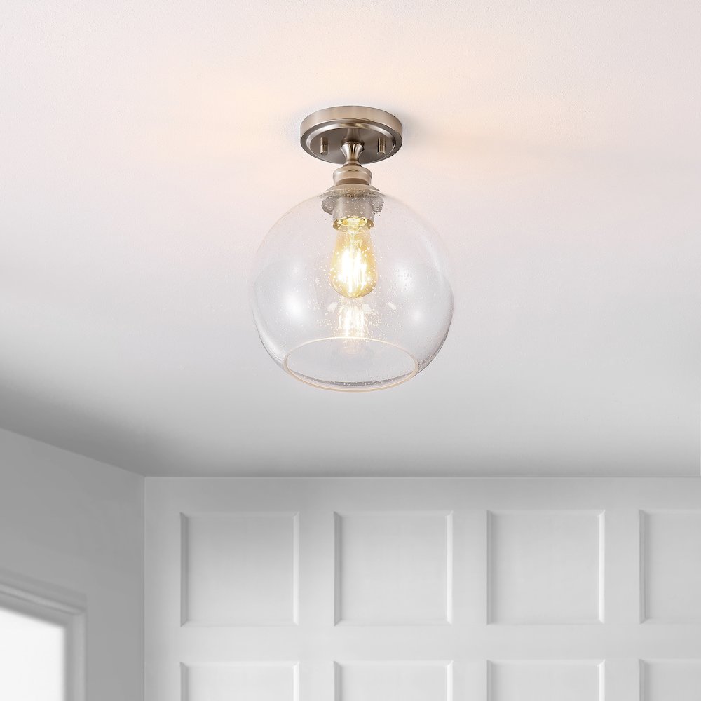 Marla Bohemian Farmhouse Iron/Seeded Glass Led Semi Flush Mount. Picture 4