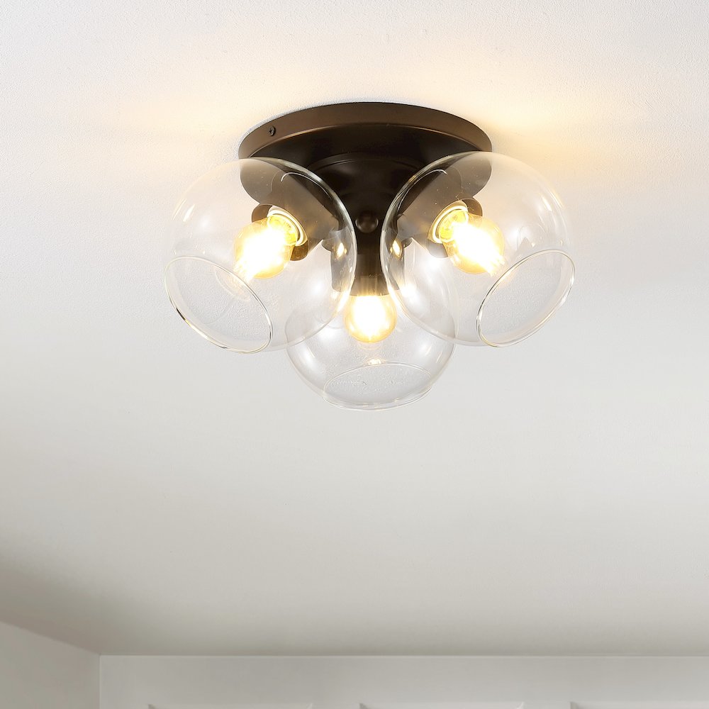 Iris Farmhouse Rustic Iron/Glass Led Semi Flush Mount. Picture 8