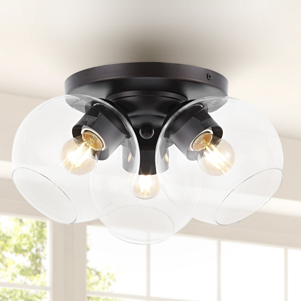 Iris Farmhouse Rustic Iron/Glass Led Semi Flush Mount. Picture 9