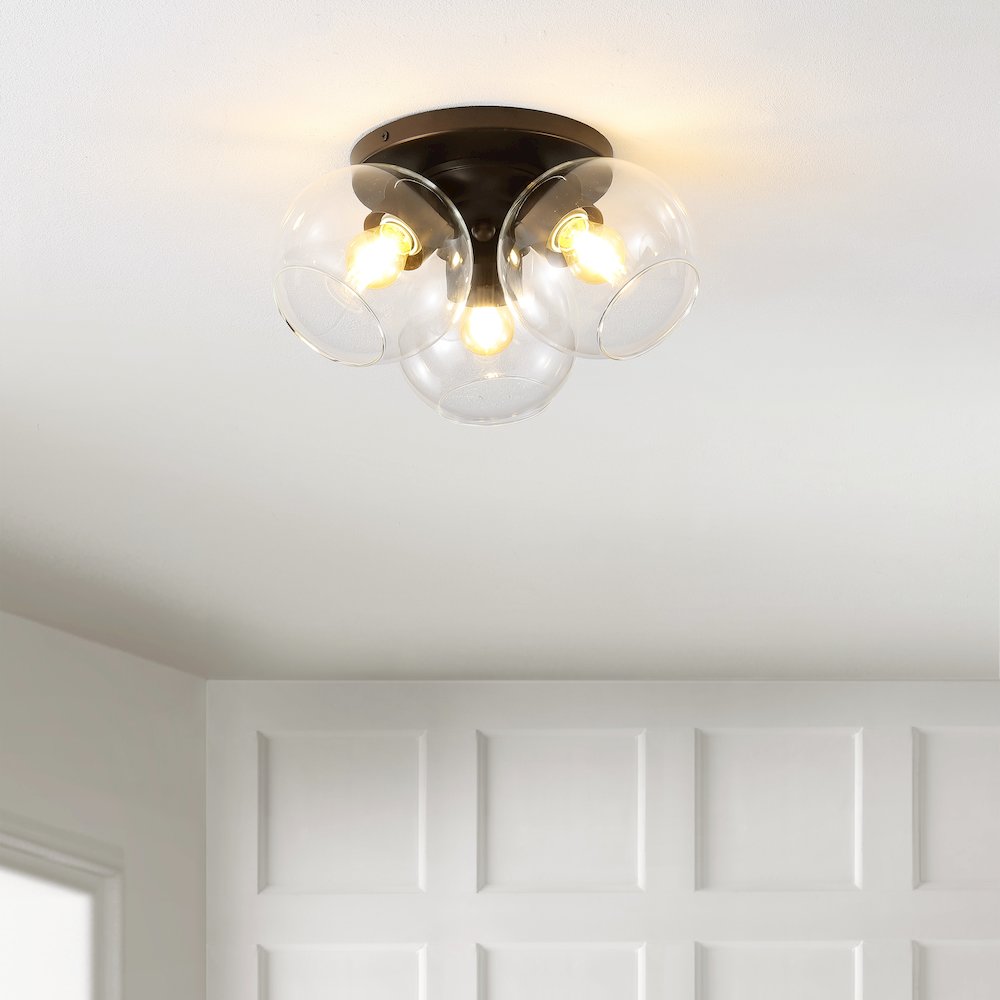Iris Farmhouse Rustic Iron/Glass Led Semi Flush Mount. Picture 4