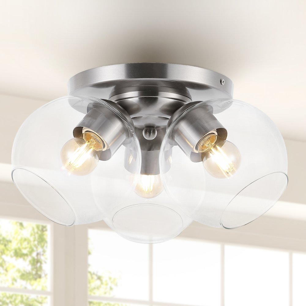 Iris Farmhouse Rustic Iron/Glass Led Semi Flush Mount. Picture 9