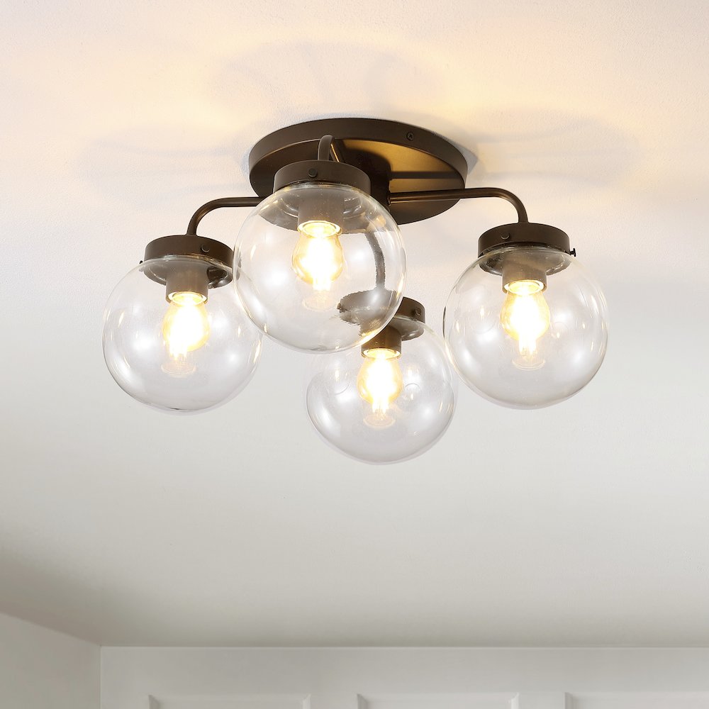 Piper Farmhouse Rustic Iron/Glass Led Semi Flush Mount. Picture 8