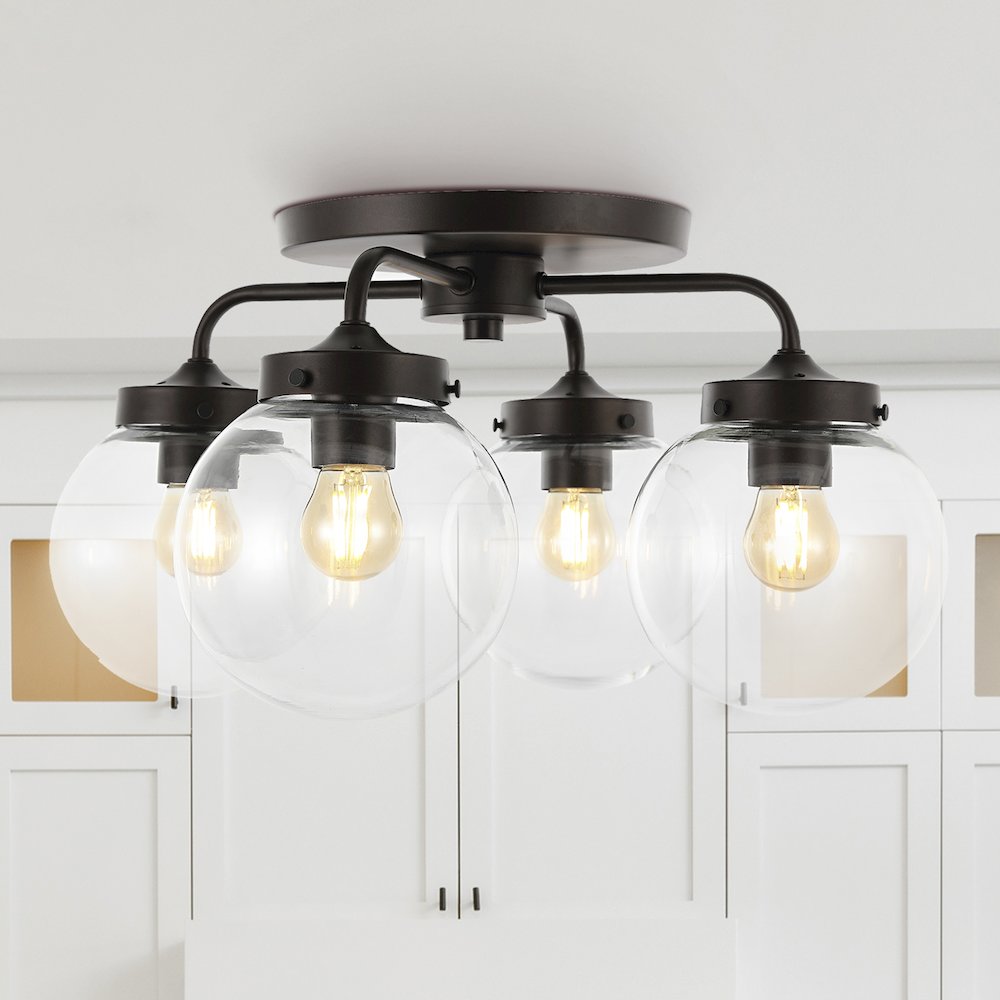 Piper Farmhouse Rustic Iron/Glass Led Semi Flush Mount. Picture 9