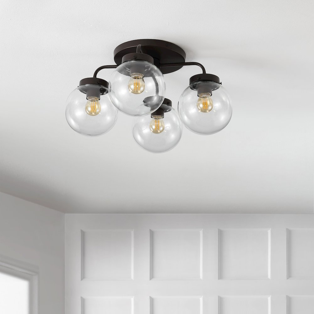 Piper Farmhouse Rustic Iron/Glass Led Semi Flush Mount. Picture 5