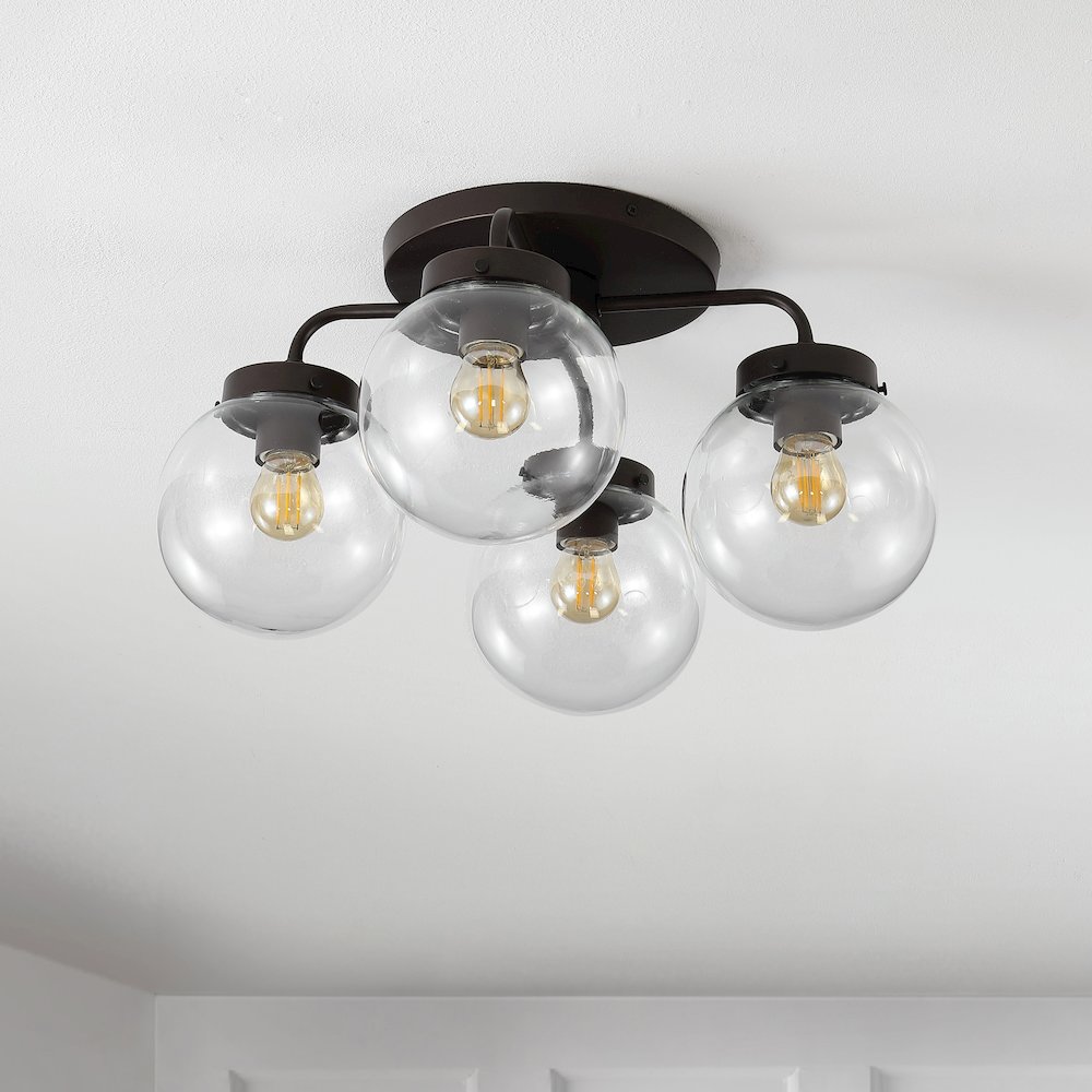 Piper Farmhouse Rustic Iron/Glass Led Semi Flush Mount. Picture 6