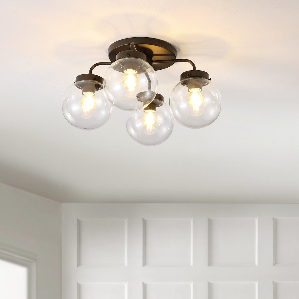 Piper Farmhouse Rustic Iron/Glass Led Semi Flush Mount. Picture 4