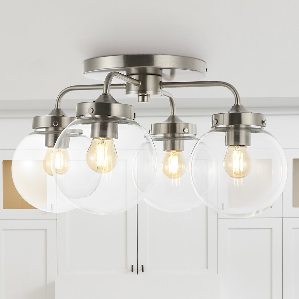 Piper Farmhouse Rustic Iron/Glass Led Semi Flush Mount. Picture 9