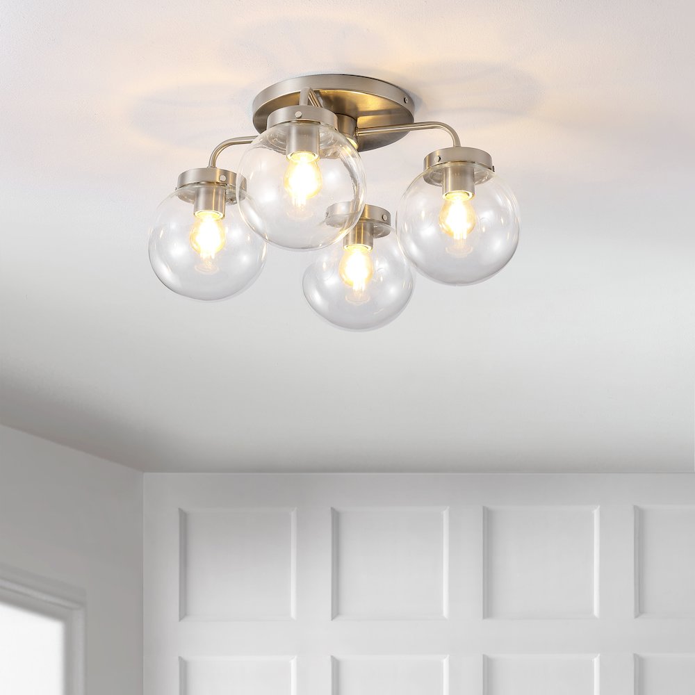 Piper Farmhouse Rustic Iron/Glass Led Semi Flush Mount. Picture 4