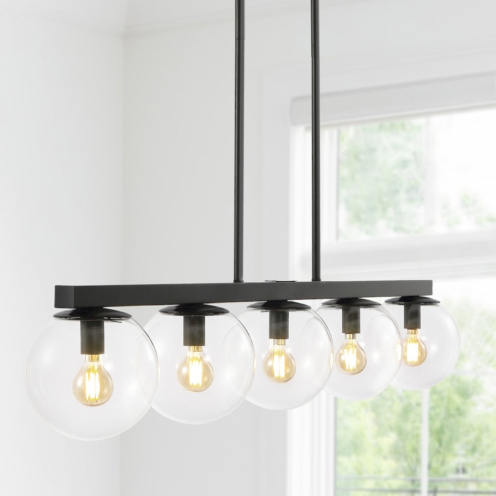 Luca Parisian Modern Glam Iron Globe Linear Led Pendant. Picture 10