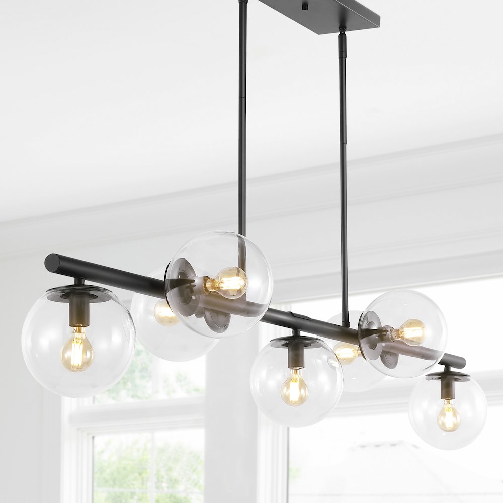 Luca Parisian Modern Glam Iron Globe Linear Led Pendant. Picture 10