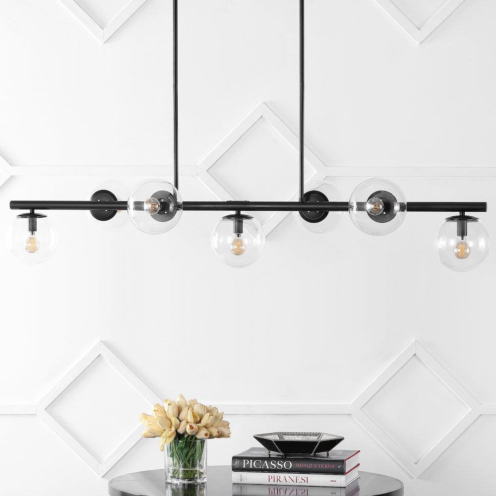 Luca Parisian Modern Glam Iron Globe Linear Led Pendant. Picture 7