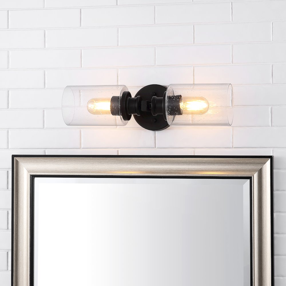 Jules Edison Cylinder Iron/Seeded Glass Farmhouse Contemporary Led Wall Sconce. Picture 12