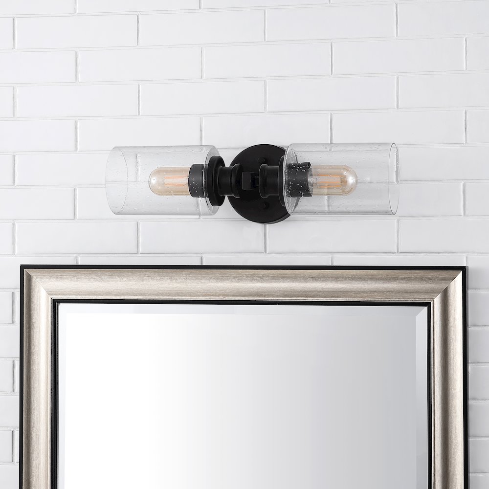 Jules Edison Cylinder Iron/Seeded Glass Farmhouse Contemporary Led Wall Sconce. Picture 9