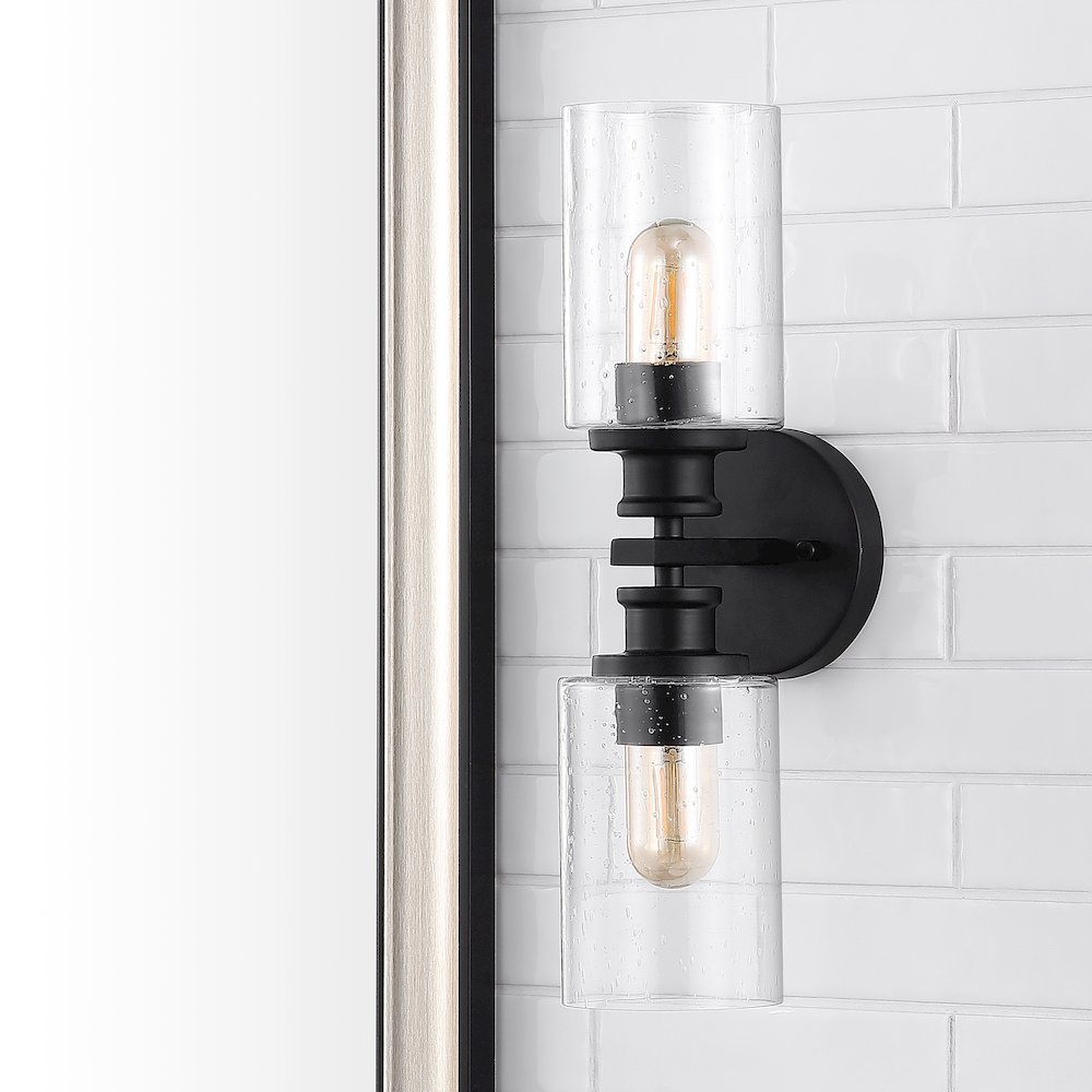 Jules Edison Cylinder Iron/Seeded Glass Farmhouse Contemporary Led Wall Sconce. Picture 10
