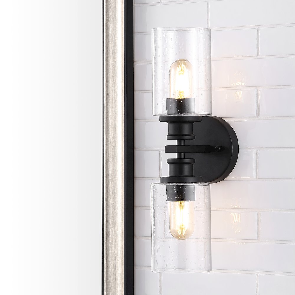 Jules Edison Cylinder Iron/Seeded Glass Farmhouse Contemporary Led Wall Sconce. Picture 8