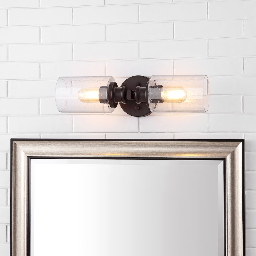 Jules Edison Cylinder Iron/Seeded Glass Farmhouse Contemporary Led Wall Sconce. Picture 12