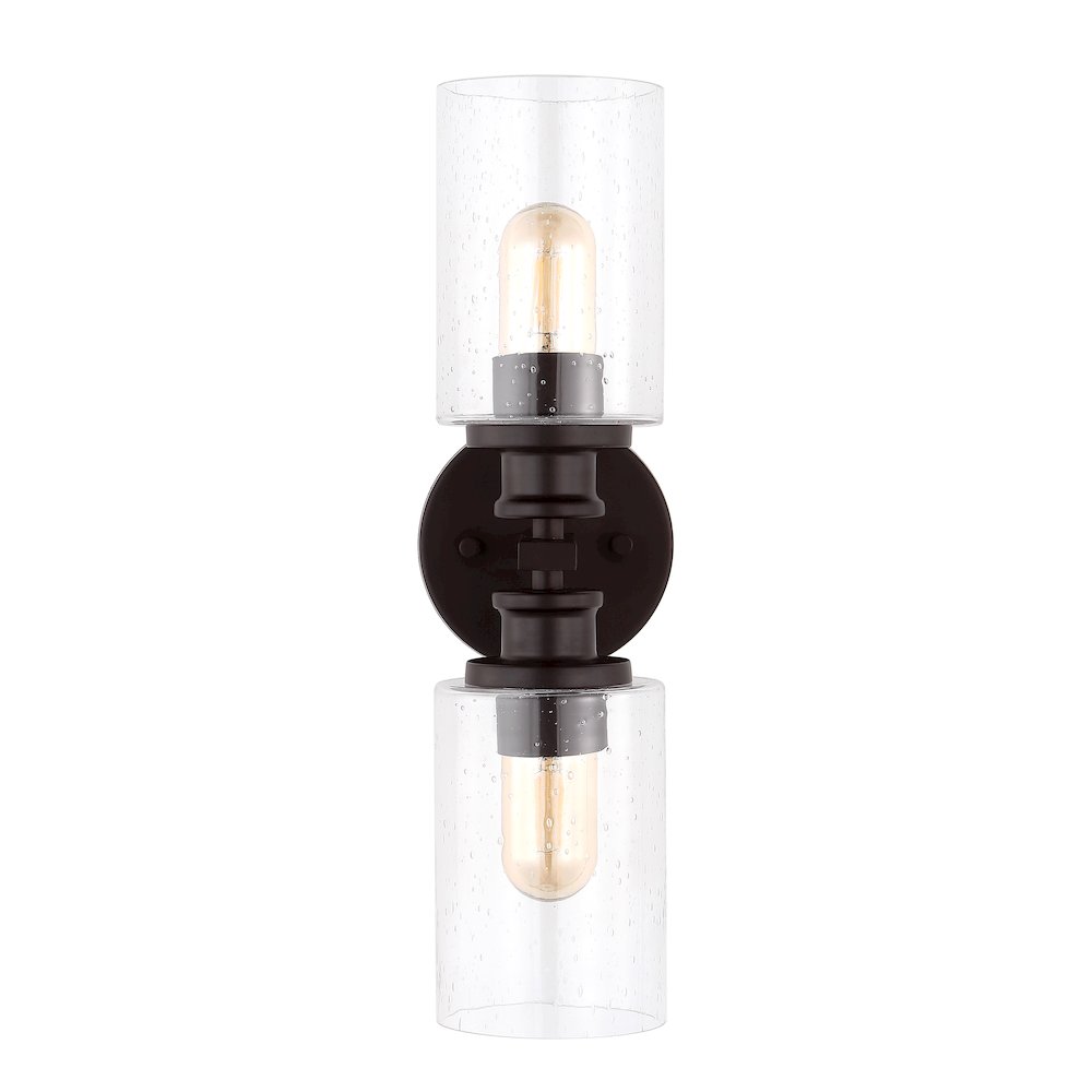 Jules Edison Cylinder Iron/Seeded Glass Farmhouse Contemporary Led Wall Sconce. Picture 2