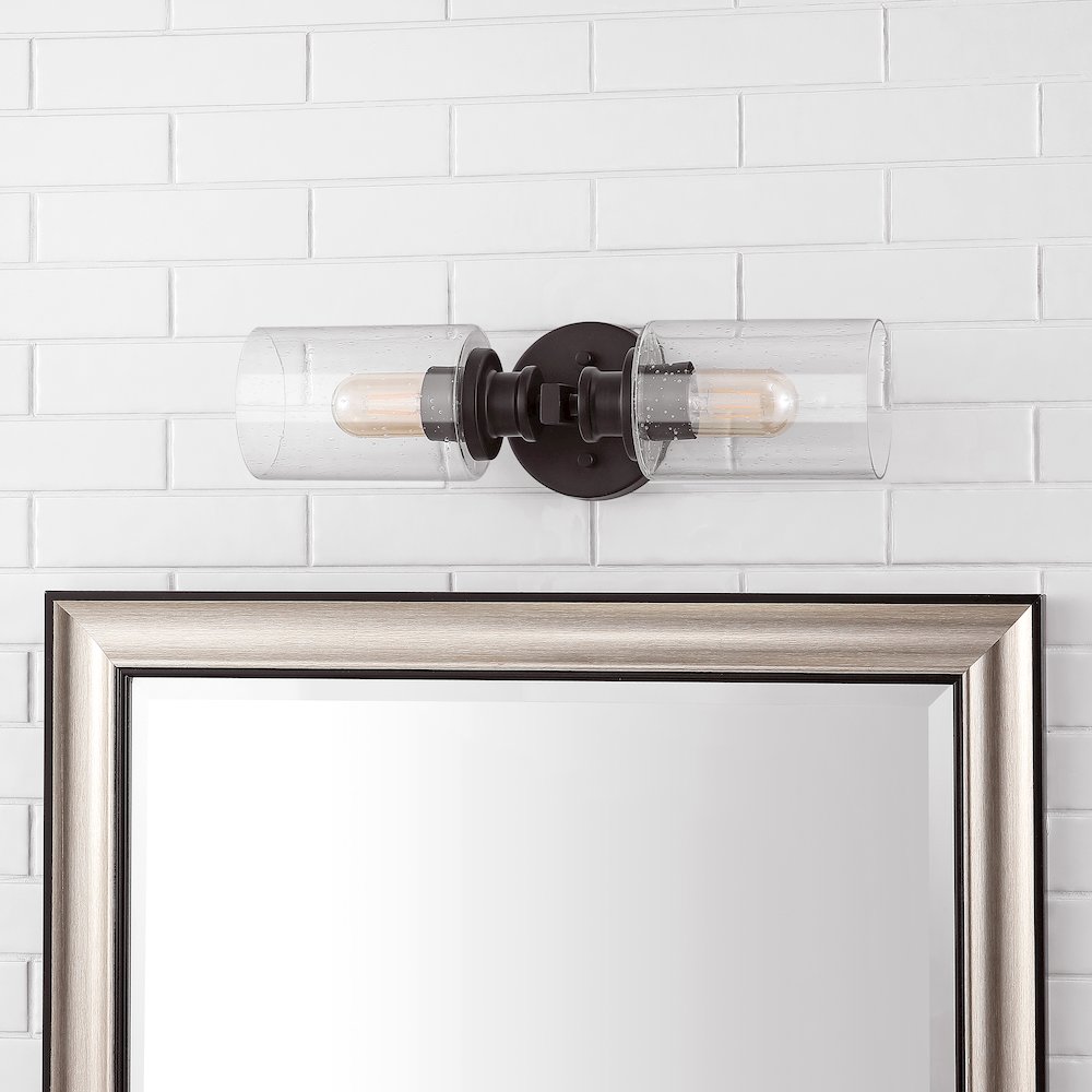 Jules Edison Cylinder Iron/Seeded Glass Farmhouse Contemporary Led Wall Sconce. Picture 9