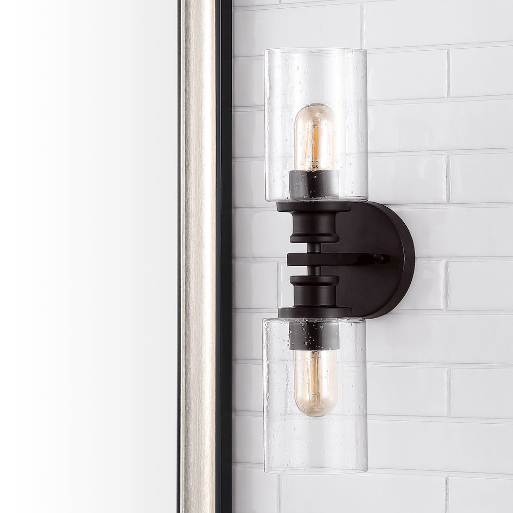 Jules Edison Cylinder Iron/Seeded Glass Farmhouse Contemporary Led Wall Sconce. Picture 10