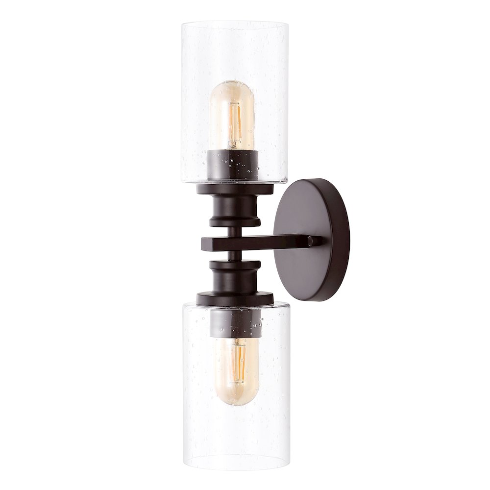Jules Edison Cylinder Iron/Seeded Glass Farmhouse Contemporary Led Wall Sconce. Picture 7